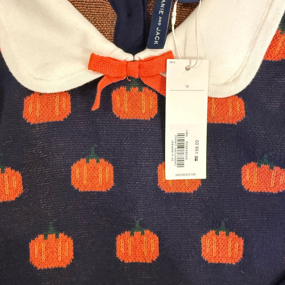 Janie and Jack Navy Knit Sweater with Orange Pumpkin Design
